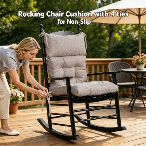 QILLOWAY Outdoor Rocking Chair Cushions Set of 2, 100% Polyester Waterproof Patio Rocking Chair Cushion, High Back Weatherproof Chair Pad for Adirondack & Outdoor Furniture, Tan,Grey - color: Tan/Grey