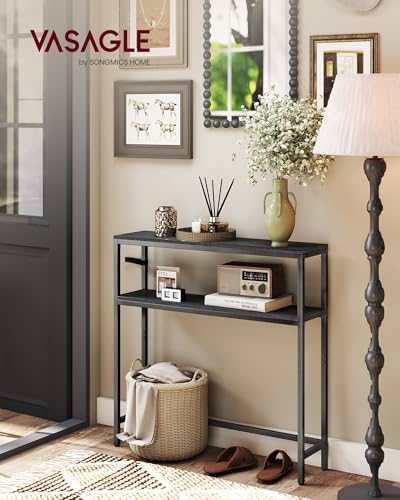 VASAGLE Console Table, 2-Tier Narrow Sofa Table with 2 Shelves, 7.9 x 31.5 x 31.5 Inches, for Living Room, Hallway, Entryway, Charcoal Gray and Ink Black ULNT130B22V1 - color: Charcoal Gray + Ink Black, size: 31.5"W - Without Power Outlet