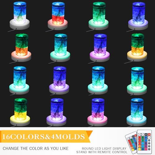 Mudder 2 Pcs Light LED Base Wood LED Display Base for Glass Art Decor Crystal Acrylic Resin, 16 Colored USB Light with Remote Wooden Round Lamp Stand for 3D Crystal Ball Room Home Decor(White) - color: White