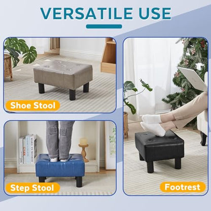 Small Foot Stool Ottoman, Faux Leather Footstool Ottoman Foot Rest for Couch, Rectangle Footstools and Ottomans Small for Living Room, Entryway and Bedroom (Black) - color: Black