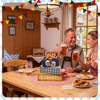 Yuntau 4 Pcs Oktoberfest Table Decorations Wooden Beer Tabletop Centerpiece Bavarian German Festival Tiered Tray Decor Rustic Oktoberfest Block Sign for Photo Prop Party - style: Oktoberfest