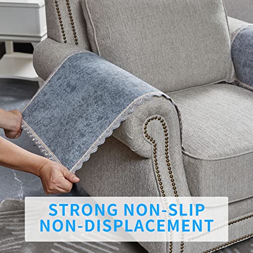 MINJIATEX Couch arm Covers,Non-Slip lace Sofa arm Covers Set of 2 Washable Sofa armrests Covers for Living Room Recliner Chair arm Cover Protectors for Leather Sofa armrest slipcover (GYDF-Grey) - color: Gydf-grey
