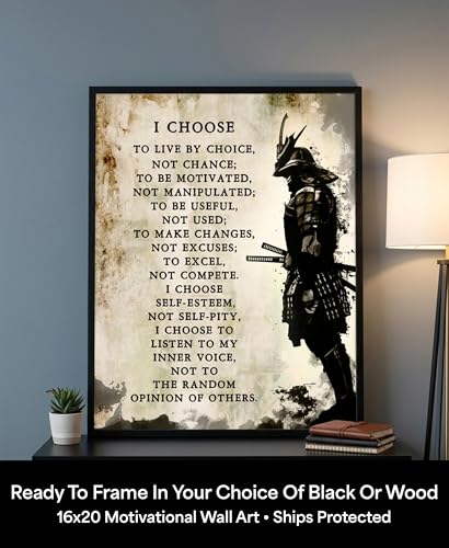 I Choose Samurai Motivational Wall Art – Warrior Discipline Print for Home Gym & Office – Stoic Bushido Poster for Men – Inspirational Quote Decor – 16x 20 Unframed – Made in USA - color: Unframed, size: 20"L x 16"W