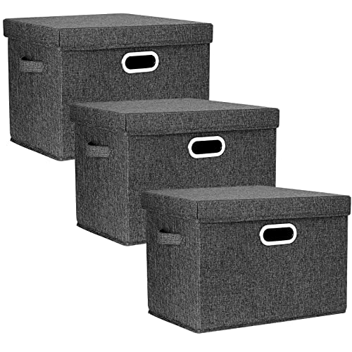 TYEERS Large Collapsible Storage Bins with Lids, Organization Bins for Closet Storage, Clothes Storage, Folding Storage Box with Lids for Home Office Storage - 3 Pack - Black - color: Black, size: 3-Pack Large
