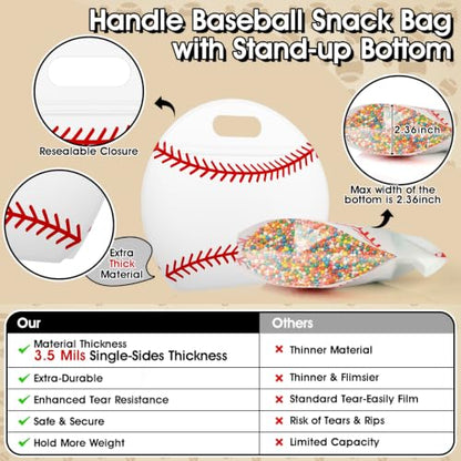 AKAIXI 24pcs 3.5Mil Thickened Baseball Snack Bags Reusable Sealed Treat Bag | with Handle Stand-up Baseball Goodie Bags for Baseball Mom Coach Team Game Day Training Supplies & Party Favor Birthday Gift - color: Baseball