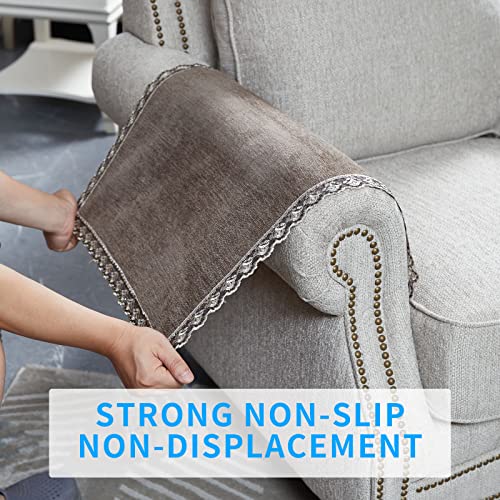 MINJIATEX Couch arm Covers,Non-Slip lace Sofa arm Covers Set of 2 Washable Sofa armrests Covers for Living Room Recliner Chair arm Cover Protectors for Leather Sofa armrest slipcover (HZW-Brown) - color: Brown