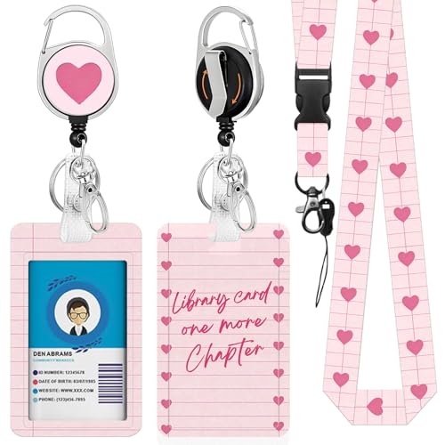 One More Chapter Badge Holder with Lanyard, Funny ID Badge Holder with Retractable Reel Clip and Keychain, Vertical Identity Card Cover Case Protector for Women Nurse Teacher - color: One More Chapter-pink