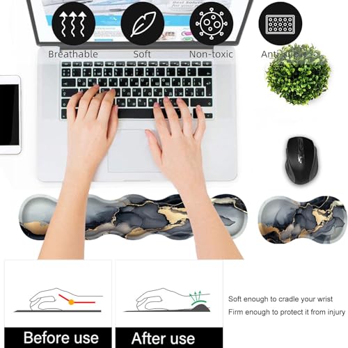 Bxgolkgd Desk Mat Set,Mouse Pad with Keyboard Wrist Rest & Mouse Wrist Rest,Wave-Shaped Design,Non-Slip Rubber Base,Ergonomic Desk Mat for Home,Office,Gaming,Marble - color: Marble