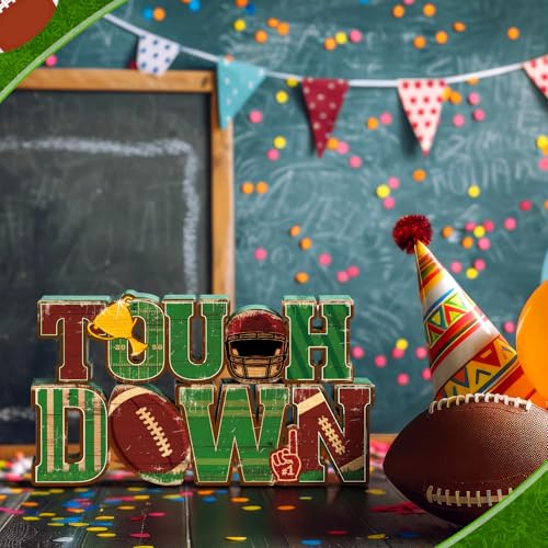 Bucherry Football Table Decoration 2026 Touch Down Wooden Centerpieces Happy Football Sign for Table, Touch Down Game Time Toppers Decor Sports Themed Tailgate Party Decorations for Home Office Shelf