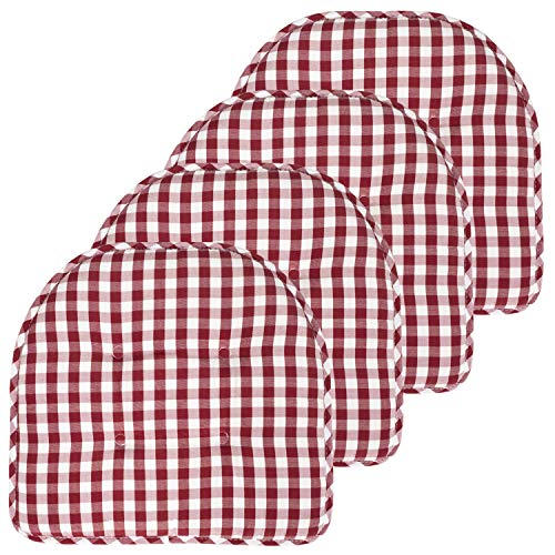 Sweet Home Collection Chair Cushion Memory Foam Pads Tufted Slip Non Skid Rubber Back U-Shaped 17" x 16" Seat Cover, 4 Count (Pack of 1), Checkered Wine/White - color: Checkered Wine/White, size: 4 Pack, style: Foam Pads