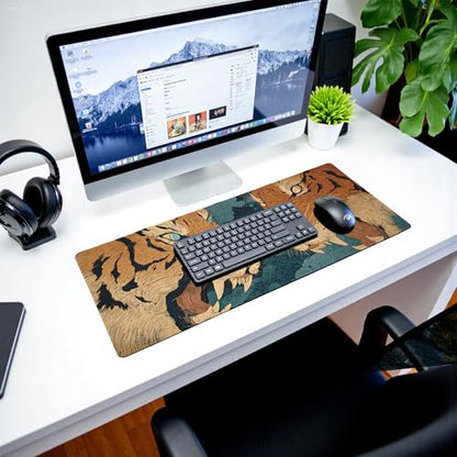 Tiger Gaming Mouse Pad Abstract Yellow Mouse Pad 31.5x11.8 Inch Fierce Claws and Teeth Non-Slip Rubber Base Large Mousepad Stitched Edges Keyboard Mouse Mat Desk Pad for Office and Home - color: Tiger