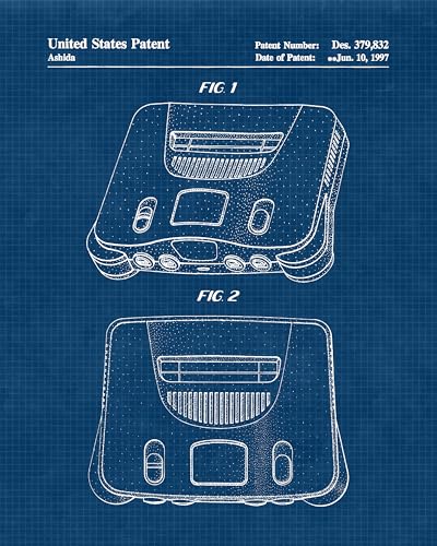 Classic Video Game Console Controller Patent Prints, 4 (8x10) Unframed Photos, Wall Art Decor for Home Work Office Studio Tech Lounge Robotics Gears Online Battle Royales Gaming Shop School Student Teacher - color: Blue