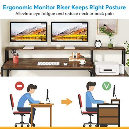 Tribesigns 63 Inch Computer Desk with File Drawer Cabinet, Ergonomic Office Desk with Monitor Stand, Industrial Computer Table with Printer Space, Wood PC Table Workstation Desk for Home Office - color: Rustic Brown