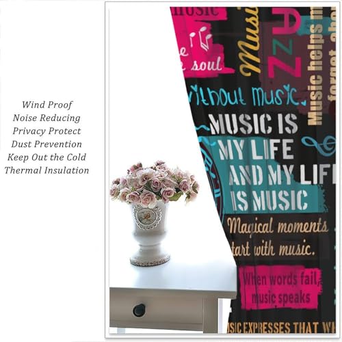 Music Notes Curtain, Jazz Rock Music Hip Hop Graffiti Window Curtains Drapes for Kids Boys Girls Teens Bedroom Living Room Bathroom 42" W X 45" L(No Blackout) - color: Musical-8, size: 20.5"W x 45"L (Pack of 2)