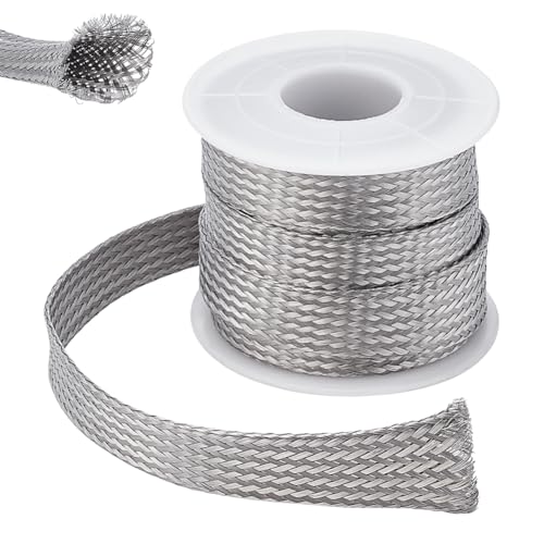 UNICRAFTALE 304 Stainless Steel Expandable Braided Cable Sleeve Knitting Scalable Network Ribbon Flat Cable Sleeve Cord Protector Wire Loom Tubing for Protect Cables 4m/roll - size: 4m x 12mm