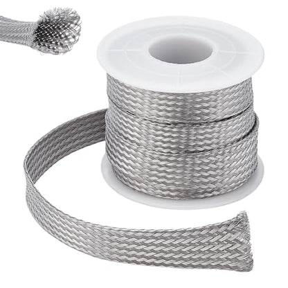 UNICRAFTALE 304 Stainless Steel Expandable Braided Cable Sleeve Knitting Scalable Network Ribbon Flat Cable Sleeve Cord Protector Wire Loom Tubing for Protect Cables 4m/roll - size: 4m x 12mm