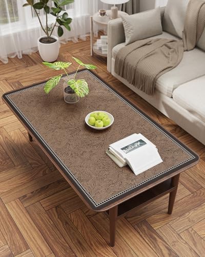 PVC Table Protector Plastic Table Cover Protector, Non Slip Table Top Protector, Waterproof Textured Desk Mat Pad for Desktop, Coffee & Dining Room Table (Floral Brown, 36” x 60" (Rectangular)) - color: Floral Brown, size: 60" x 36"