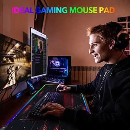 AIMSA Large Gaming Mouse Pad RGB, Keyboard Led Mousepad Extended 35.4 x 15.8 inch Non-Slip Rubber Base with 14 Lighting Modes Desk Mat, Red Circuit Board Motherboard - color: Red Circuit Board Motherboard
