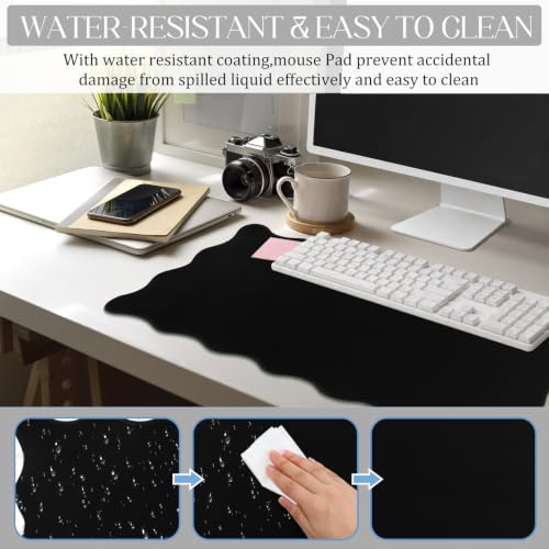 Hahafelt Scalloped Desk Mat Large Desk Pad Cute Coquette Table Mat Back to School Preppy Table Make up Pad Nonslip Graduation Gift with Stitching Waterproof Gaming(Black,23.6 x 13.8 Inches) - color: Black, size: 23.6 x 13.8 Inches