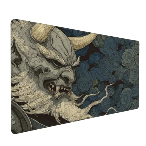 Large Japanese Mouse Pad, XXL Extended Gaming Keyboard Mat,Japanese Demon Mask Design,Waterproof Anti-Slip Rubber Base,Suitable for Gaming and Office use, Laptop Desk Protector 35.4 x 15.7 Inches - color: Samurai