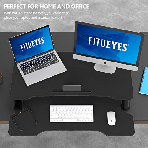 FITUEYES Height Adjustable Standing Desk 32” Wide Sit to Stand Converter Stand Up Desk Tabletop Workstation for Dual Monitor Riser FSD308001WB - color: Black