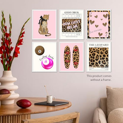 Isfvqyub Preppy Cheetah Leopard Wall Art, Aesthetic Lucky 8 Ball Stockholm Poster For Girl Boy, Trendy Pink Poker Wall Decor For Bedroom Dorm College Apartment Office, Set Of 6 -A04 - size: Leopard