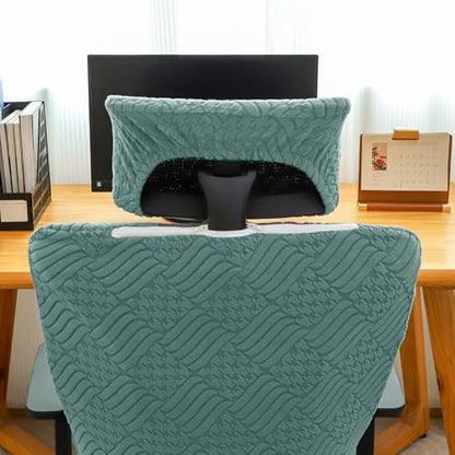 Ergonomic Office Chair Cover with Headrest Covers Green Jacquard Stretch Desk Chair and Headrest Slipcovers Washable - color: Jacqaurd L-green, size: Chair and Headrest Covers