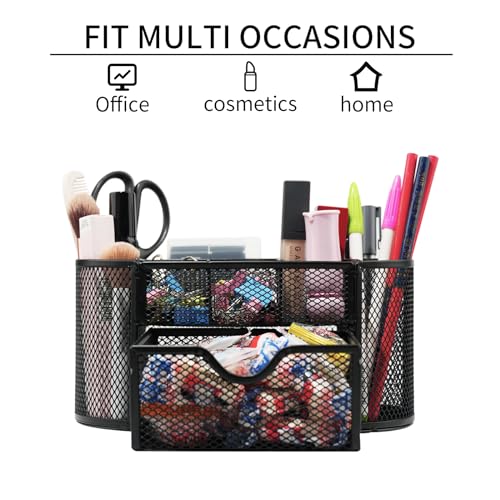 Newkita Desk Organizers and Accessories with Pencil Pen Holder Supply 8 Compartments and 1 Pullout Drawer for Home, School, and Office. (Black) - color: black
