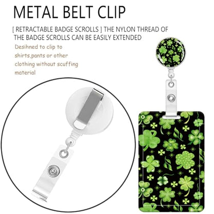 ID Badge Holder with Lanyard Fashionable ID Card Holders with Retractable Lanyards Soft Fiber Metal Clip Sturdy Buckle for Key Wallet Work Nurse Teacher (Green Leaves) - color: Green Leaves