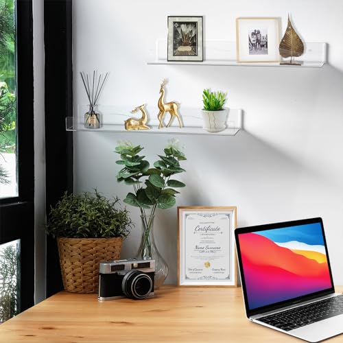 Wall Mount Acrylic Shelf 15 Inch Floating Shelf for Wall Decor Plants Books Records Heavy Duty Clear Display Shelf Bathroom Bedroom Living Room Storage Organization (6, Clear) - color: Clear