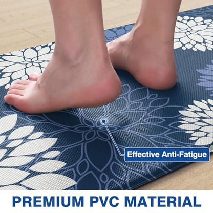 Kitchen Mats, 2PCS Non-Slip Cushioned Rugs, Anti-Fatigue Waterproof Floor Rug, Washable Standing Desk Mat, Home Laundry Office Apartment Decor and Accessories (17.3" ×47" +17.3" ×30"-Blue) - size: 17.3"W×47"L+17.3"W×30"L-0.4"Th