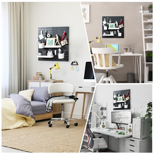 VUSIGN Pegboard Combination Wall Organizer Kit, 4 Pieces Pegboards and 17 Accessories Modular Hanging, Wall Mount Display Peg Board Panel Kits for Bedroom, Home, Office, Bathroom, 22" x 22", Black - color: Black - 4 Pieces