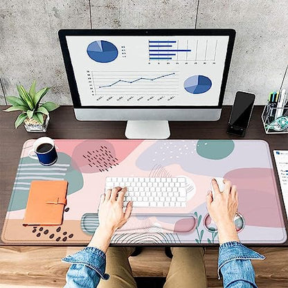 LATEEFAH Desk Mat, Mouse Pad with Wrist Rest, 4-in-1 Large Mouse Pads for Desk, Ergonomic Mouse Pad and Keyboard Wrist Rest Gaming Keyboard Mat for Office, Home - color: 4Pcs-Pastel Abstract