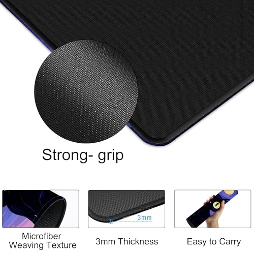 Black Cat Under Purple Starry Night Gaming Mouse Pad Large Desk Mat Extended Keyboard Anime Mousepad with Non-Slip Base and Stitched Edge for Desk Home Office Gaming,31.5 x 11.8 Inch - color: Black Cat under Purple Starry Night, size: 11.8*31.5inch