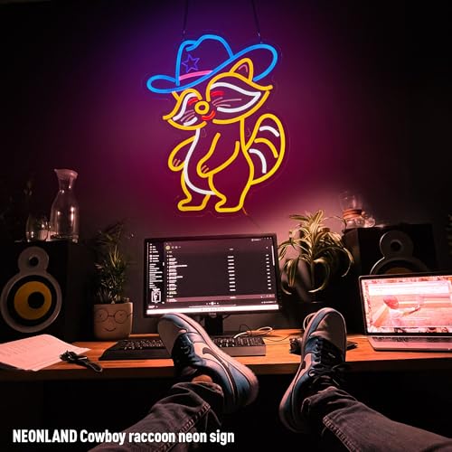 Cowboy Racoon Neon Sign Raccoon Neon Light Cowboy LED Sign USB Powered Dimmable Art Signs for Bar Pub Store Man Cave Kids Room 16.2 X 12.6 inch - color: Racoon Orange