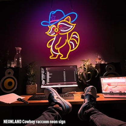 Cowboy Racoon Neon Sign Raccoon Neon Light Cowboy LED Sign USB Powered Dimmable Art Signs for Bar Pub Store Man Cave Kids Room 16.2 X 12.6 inch - color: Racoon Orange