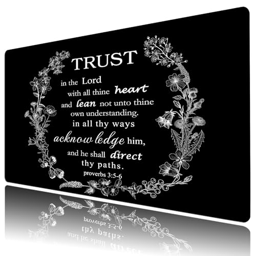 EOBTAIN Black and White Large Mouse Pad Bible Verse Keyboard Mat 31.5x15.7 Inch Scripture XXL Thin and Big Extended Desk Mat Smooth Non-Slip Rubber Mousepad Relaxing Spiritual Desk Accessories - color: Black