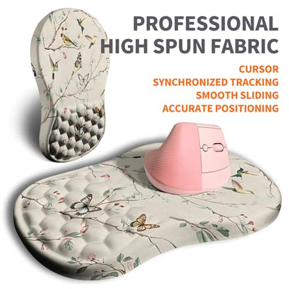 Ergonomic Joint Wrist Support Mouse Pad with Memory Foam Cushion Massage Bump, Carpal Tunnel Pain Relief Mousepad Slope Design for Wrist Rest, 11.8x7.9 in, Butterfly Hummingbird - color: Butterfly Hummingbird