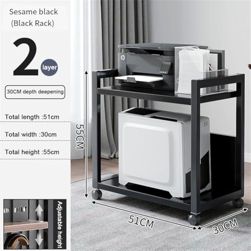 2 Tier PC Tower Stand, Height Adjustable Computer Tower Floor Stand with Locking Wheels, Metal Movable CPU Holder Cart for Office Home Classroom- for Most PC (Black)