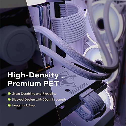 EZDIY-FAB PSU Extension Cable Sleeved Custom Mod PC Power Supply Cable, Soft Nylon Braided with Comb Kit 24PIN/8PIN to 6+2Pin/ 8PIN to 4+4PIN-30CM 300MM - All White Edition - color: Pure White