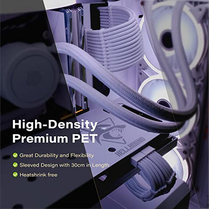EZDIY-FAB PSU Extension Cable Sleeved Custom Mod PC Power Supply Cable, Soft Nylon Braided with Comb Kit 24PIN/8PIN to 6+2Pin/ 8PIN to 4+4PIN-30CM 300MM - All White Edition - color: Pure White