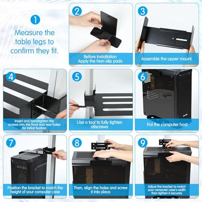 Relaxweex Under Desk PC Mount for Standing Desk Fits 65mm×45mm Legs PC Under Desks Mount 50lb Capacity Computer Holder Under Table Adjustable Computer Holders Clamp on Leg Holder, with Non Slip Pads - size: 9.84 X 7.87 X 1.97 Inches