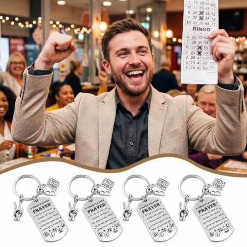 Nosiny 12 Pcs Bingo Lover Gift Stainless Steel Keychain Bulk Game Player Lovers Gifts Digital Game Keychain for Gambler - style: Prayer