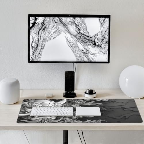 Extended Gaming Desk Mat, XXL Japanese Demon MaskDesign,Non-Slip Rubber Base, Ultra Smooth Surface, 35.4 x 15.7 Inches - color: Samurai