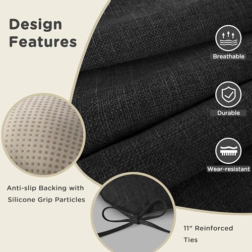 AddGrace Chair Cushions for Dining Chairs Set of 1 Kitchen Seat Cushions with Ties and Non Slip Backing Tufted Indoor Seat Pad for Kitchen Dining Room 18" x 17" x 3" Black - color: Black