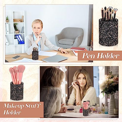 Sabary 8 Pcs Black Pens with Pen Holder for Desk Glitter Crystal Diamond Cute Ballpoint Fancy Pencil Holder Bling Desk Organizer for Women Girls School Office Supplies Wedding Graduation Gifts - color: Black