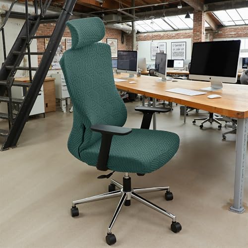 Ergonomic Office Chair Cover with Headrest Covers Green Jacquard Stretch Desk Chair and Headrest Slipcovers Washable - color: Jacqaurd L-green, size: Chair and Headrest Covers