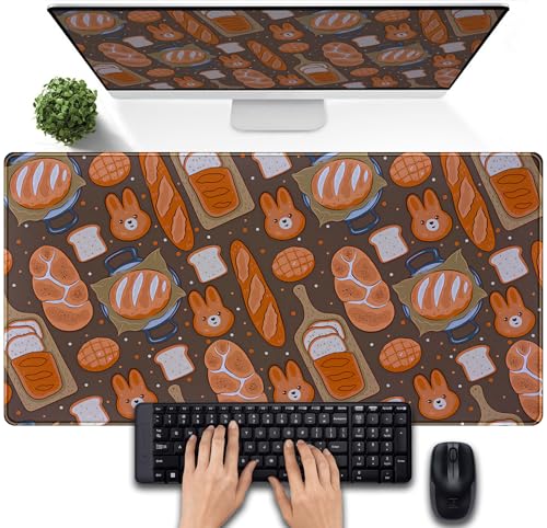 Kawaii Desk Mat Cute Mouse Pad Large Gaming Desk Pad, Bunny Bread Keyboard Mat Extended, Full Desktop Computer Mouse Mat XXL, Pastries Food Desk Decorations for Women Office 31.5x15.7 Inch - color: Bread Buns Baguettes