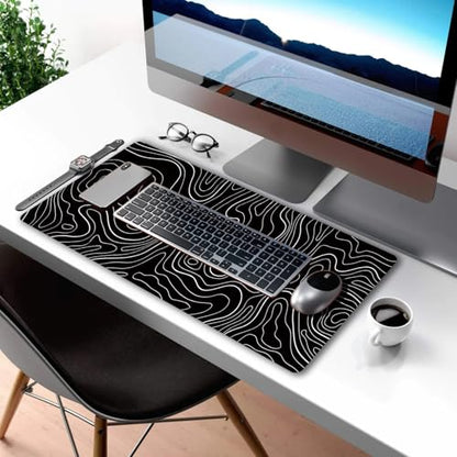 HGWALP Black Topographic Large Gaming Mouse Pad Extended XXL(900 * 400 * 3MM) Mouse Mat Long Desk Pad with Stitched Edges for Keyboard Home Office Gaming Work Big Desk Mat - color: Black TOPO
