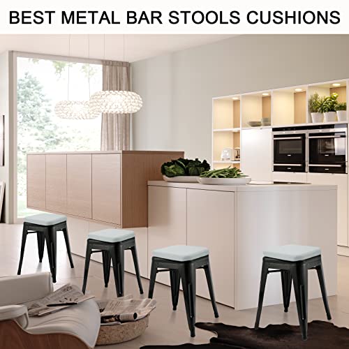 BUYUE Enhanced Anti-Slip Magnetic Bar Stool Cushion 1 Piece, Luxury PU Leather Waterproof Small Seat Cushion for Café Bistro Stackable Metal Stool (Square, Light Gray, 1) - color: Light Gray, style: Square-1 Pcs